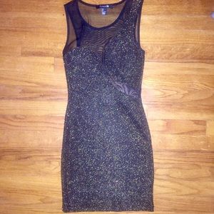 Gorgeous Gold Glitter/Black Sheer Bodycon Dress